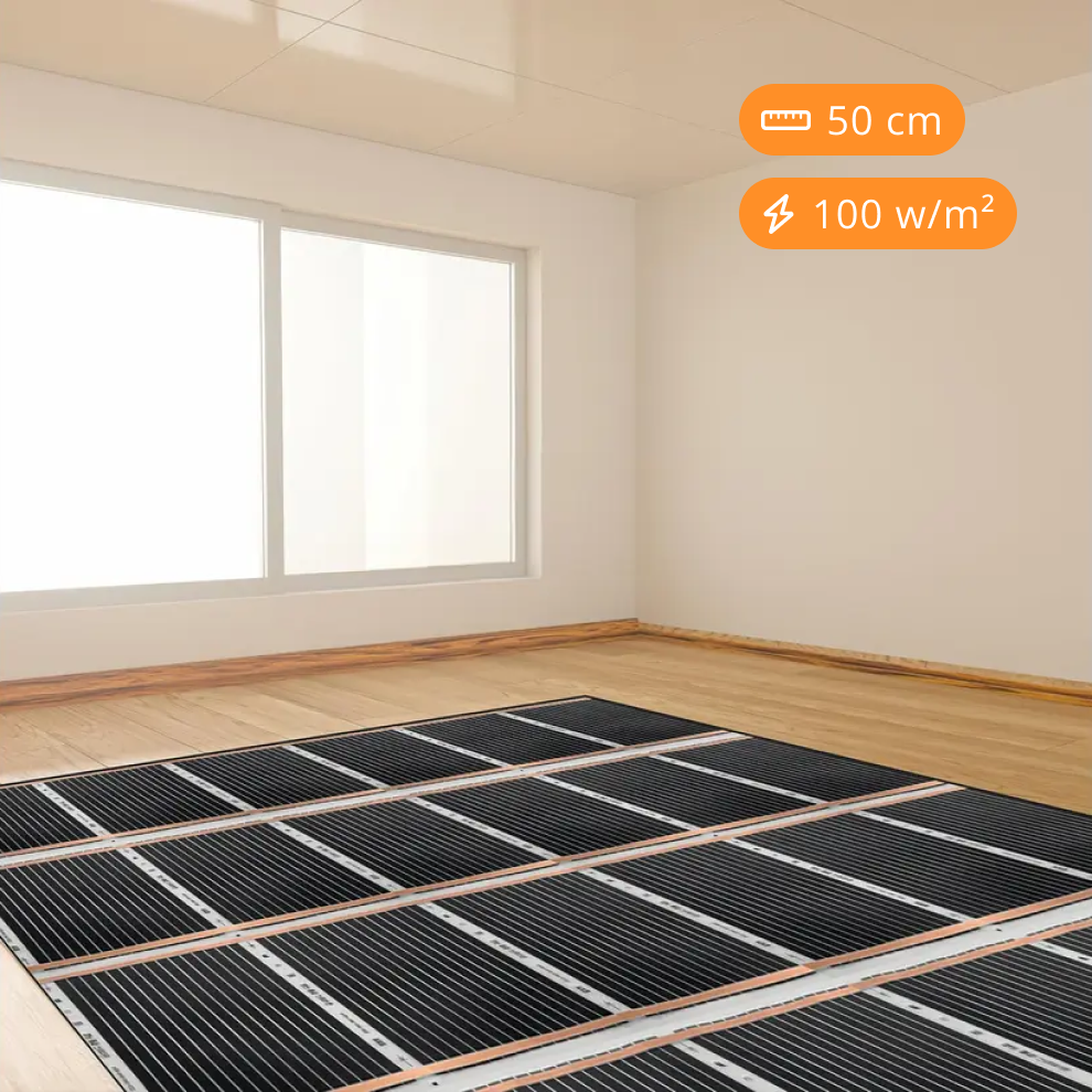 Vloerverwarmingsfolie,   50cm breed - 100w/m2
