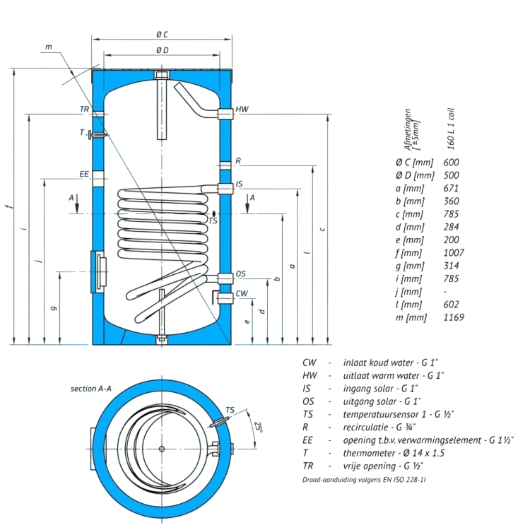 Tecy EV-serie, tapwater-boiler, 1 wisselaar - staand